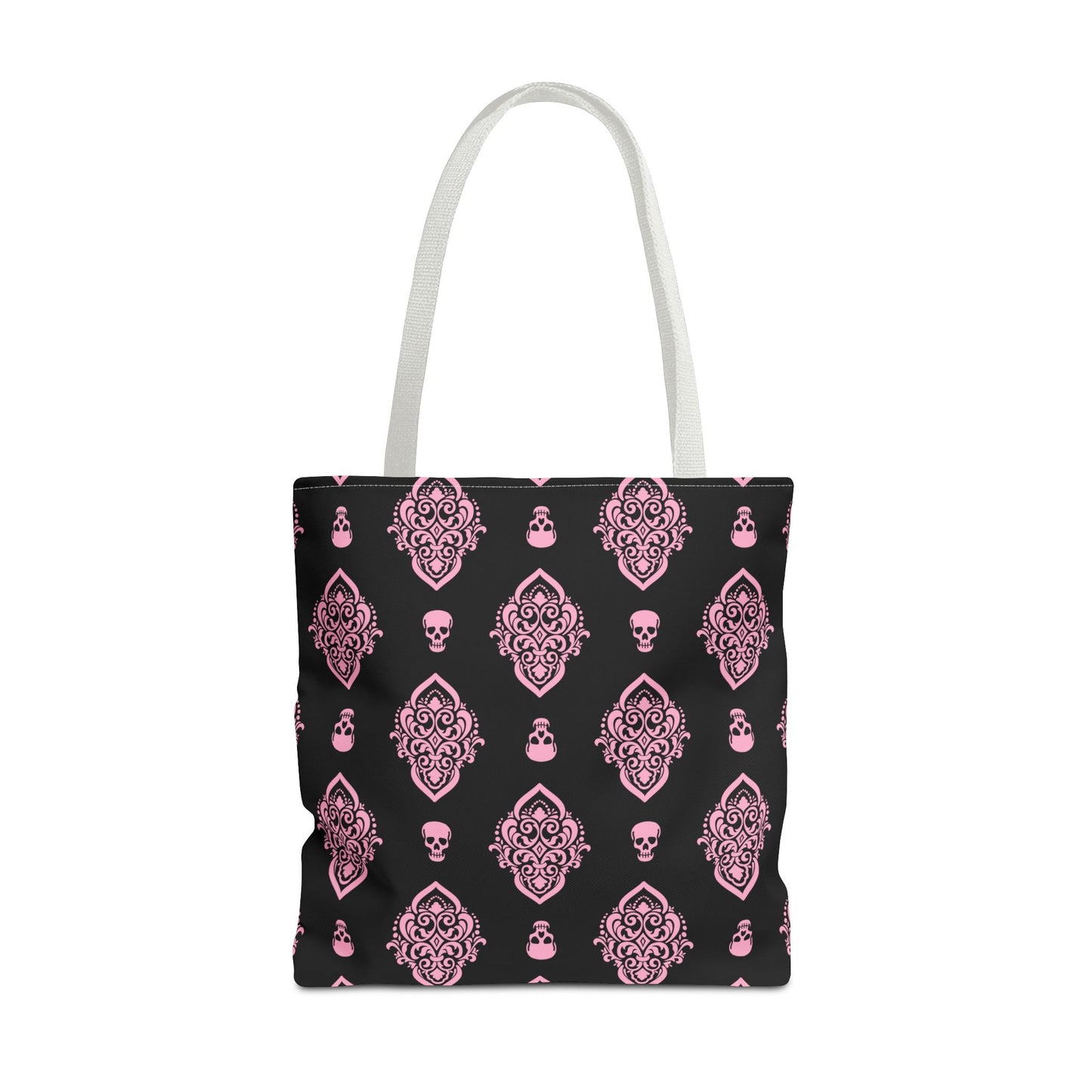 PInk and Black Skull Damask Tote Bag