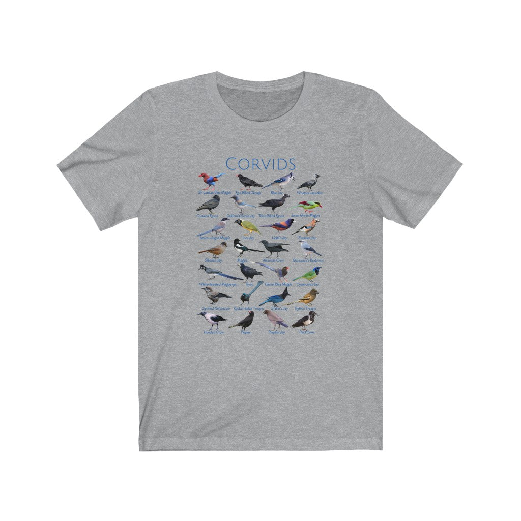 Corvids T-shirt with 28 unique corvid birds