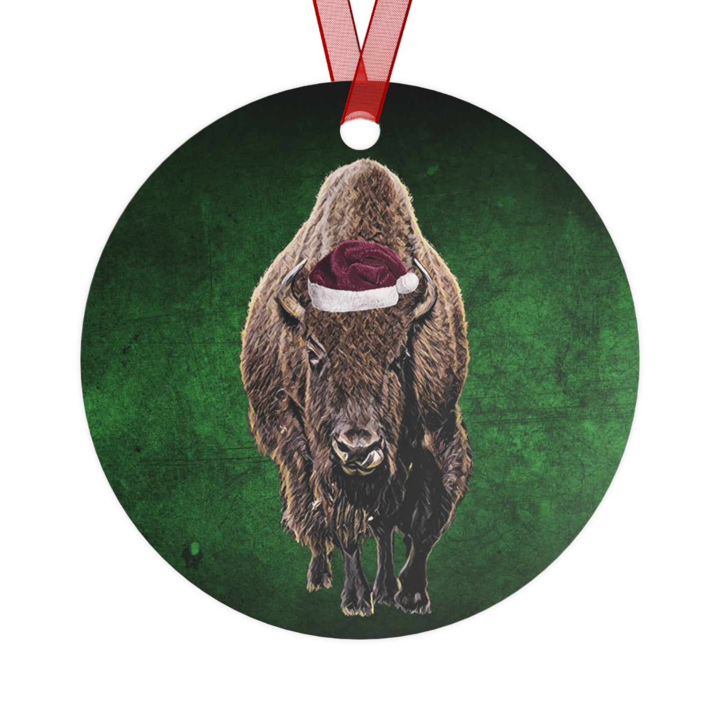 Holiday Bison (Buffalo) with Santa Hat Metal Ornaments