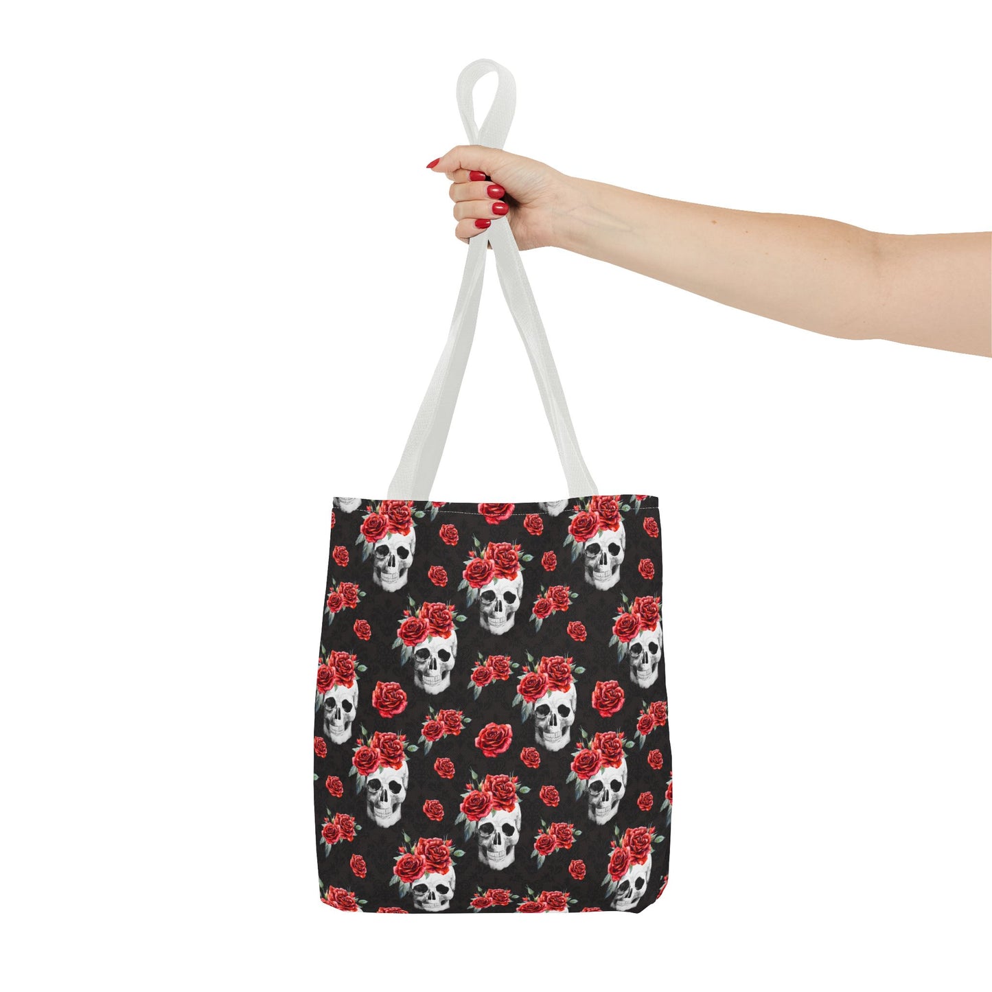 Red Rose and Skull Damask Tote Bag