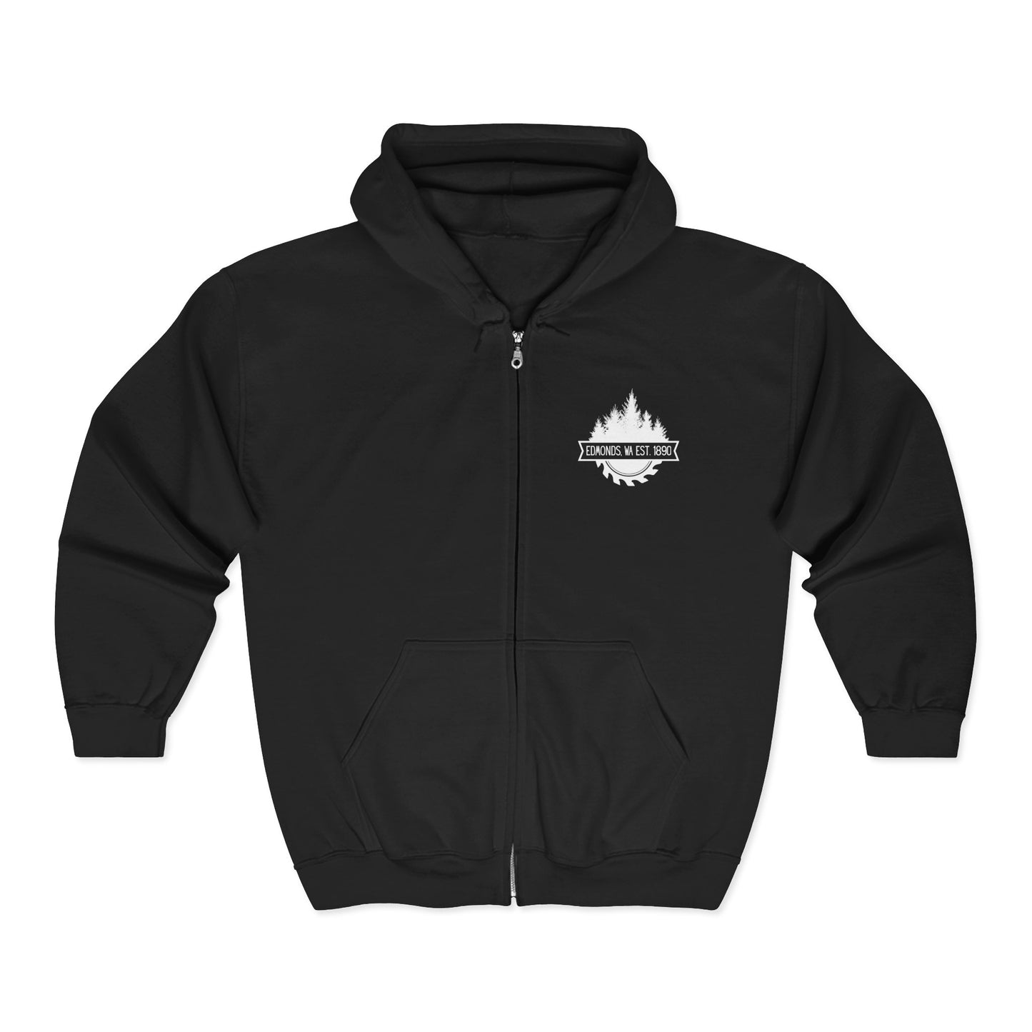 Edmonds WA Est. 1890 Trees and Saw Three-Panel Fleece Hoodie