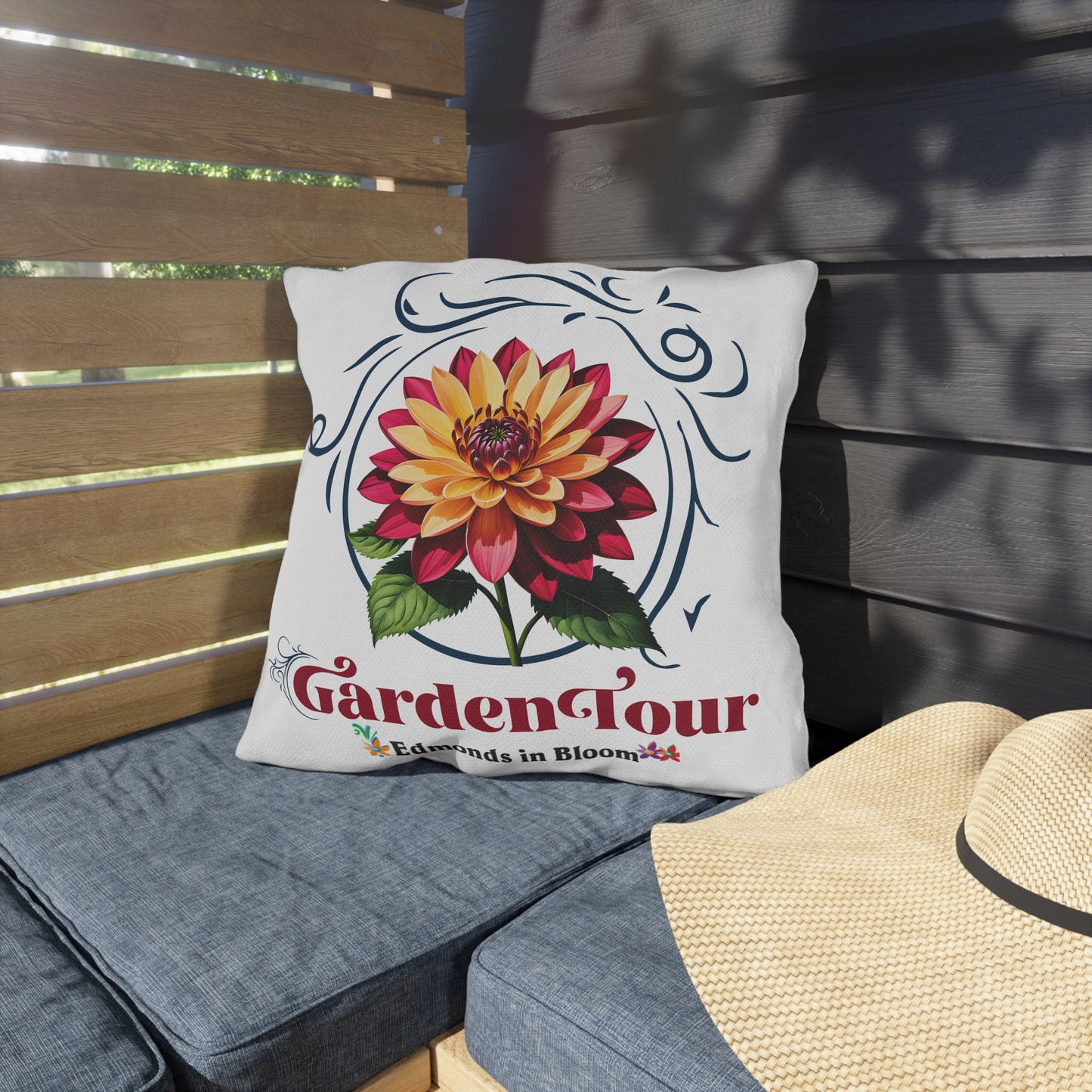 Edmonds in Bloom Garden Tour 2026 Outdoor Pillows (Scrolls)