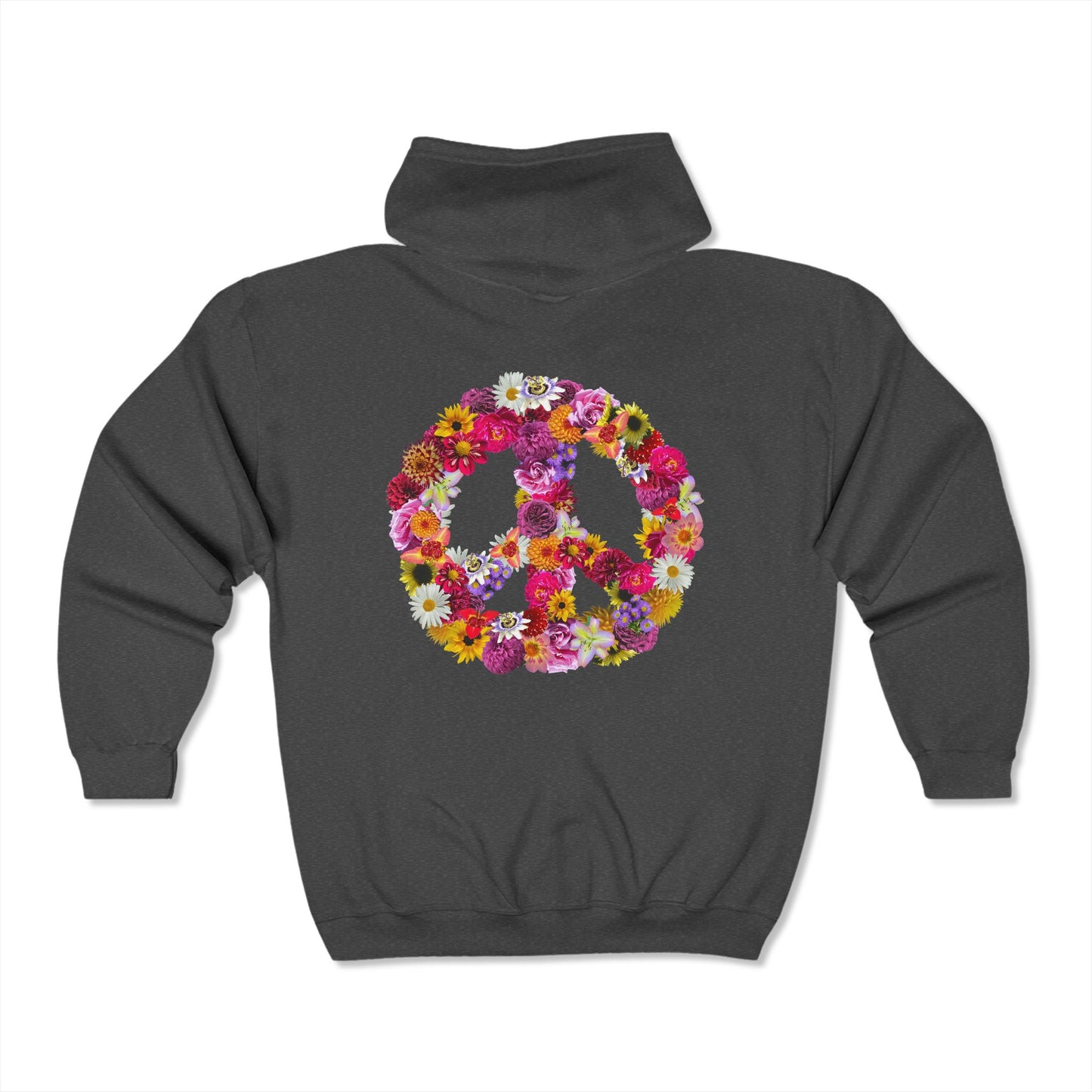 Flowery Peace Sign Premium Full Zip Hoodie