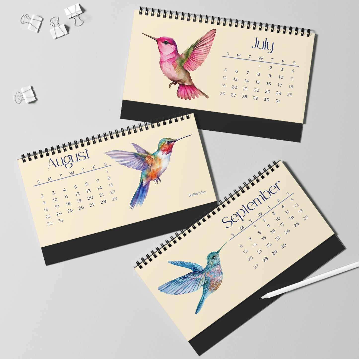 Watercolor Hummingbirds of 2026 Desktop Calendar