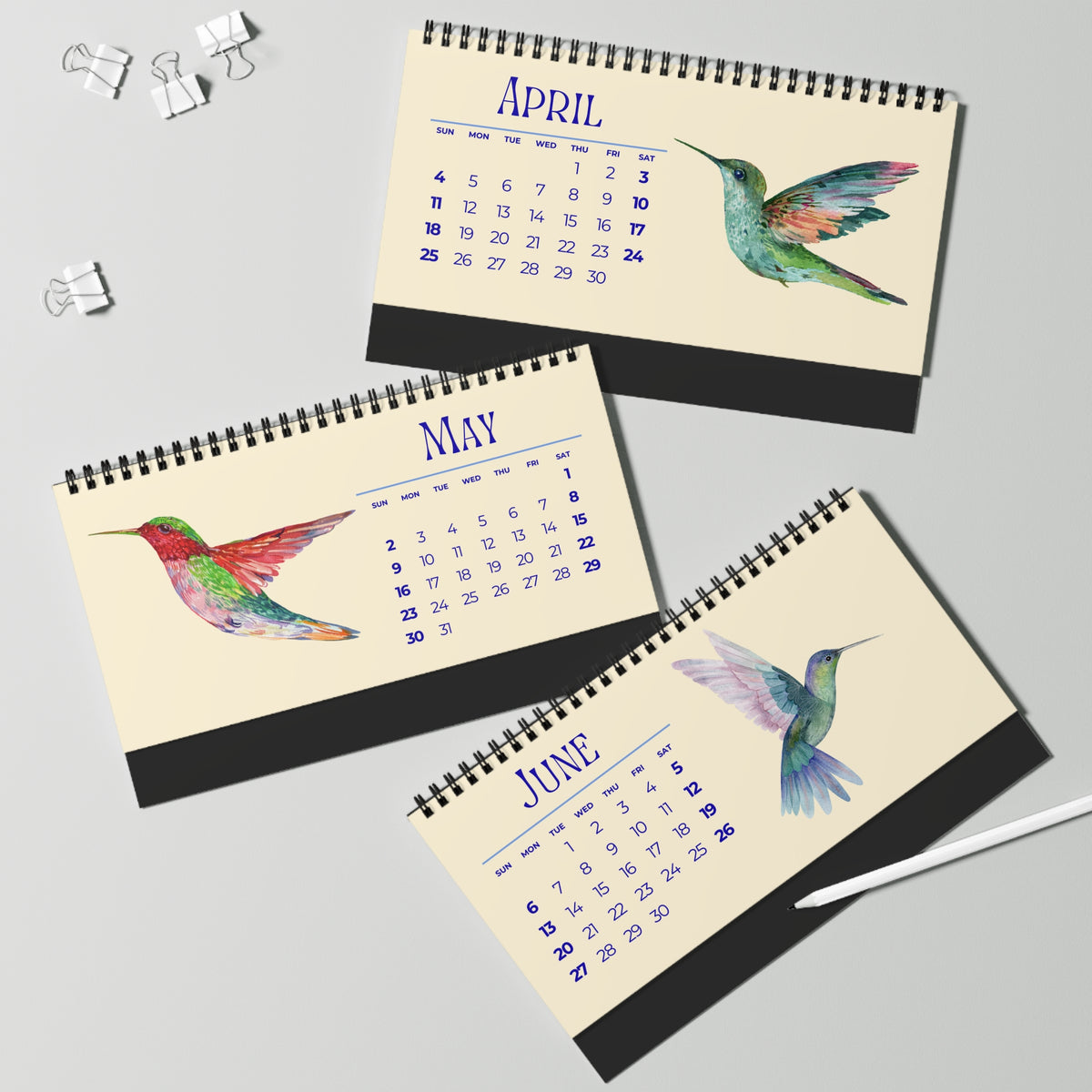 Watercolor Hummingbirds of 2027 Desktop Calendar