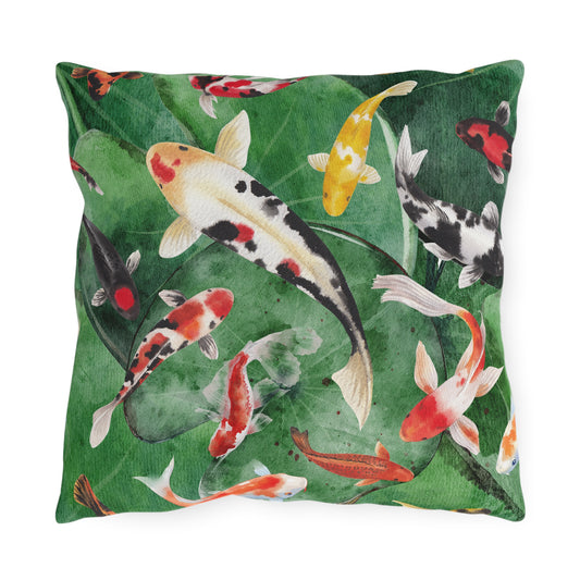 Koi Fish Watercolor Outdoor Pillows