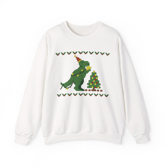 Dinosaur Christmas Tree Cross Stitch Crewneck Sweatshirt
