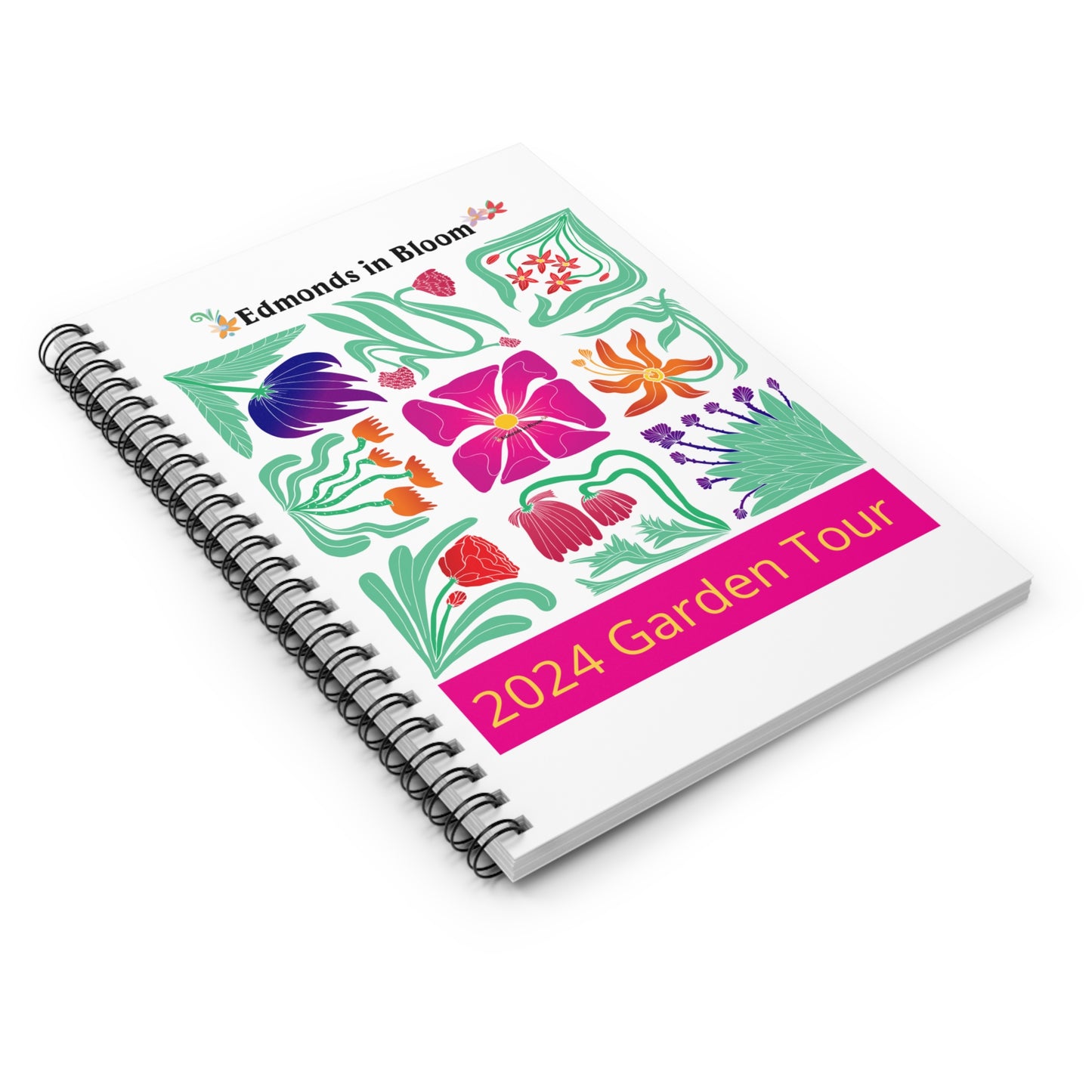 Edmonds in Bloom 2024 Garden Tour Spiral Notebook - Ruled Line (White)