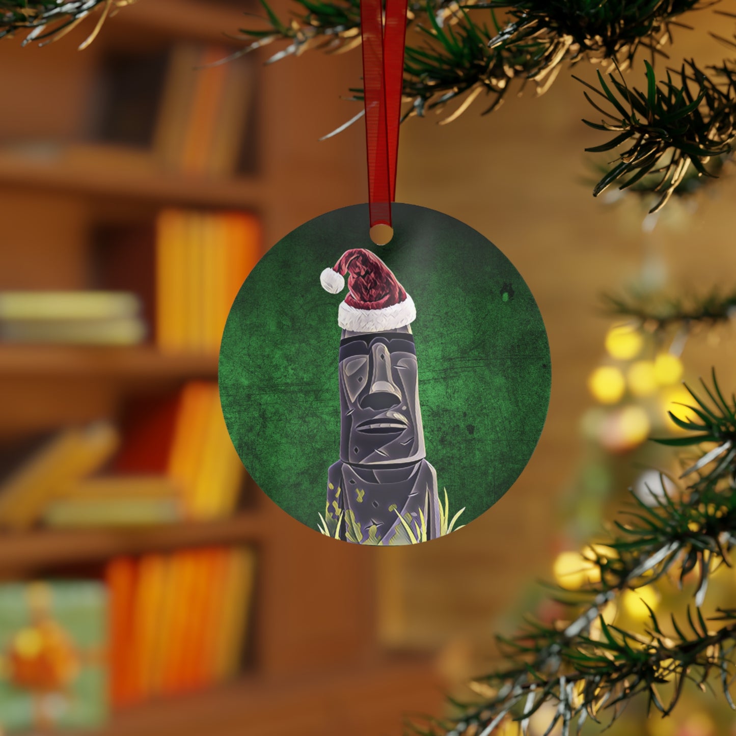 Holiday Moai Easter Island Statue in Santa Hat Ornaments