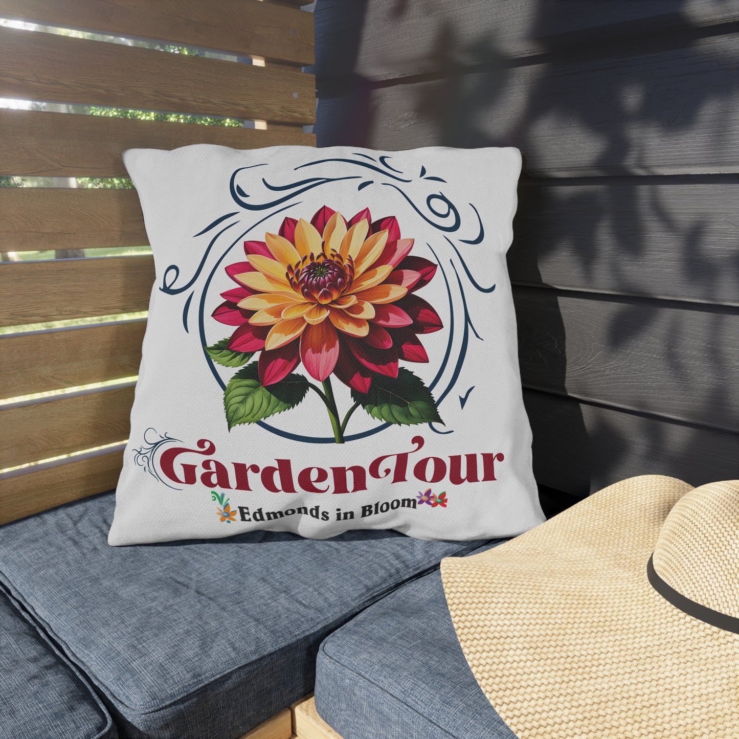 Edmonds in Bloom Garden Tour 2026 Outdoor Pillows (Scrolls)