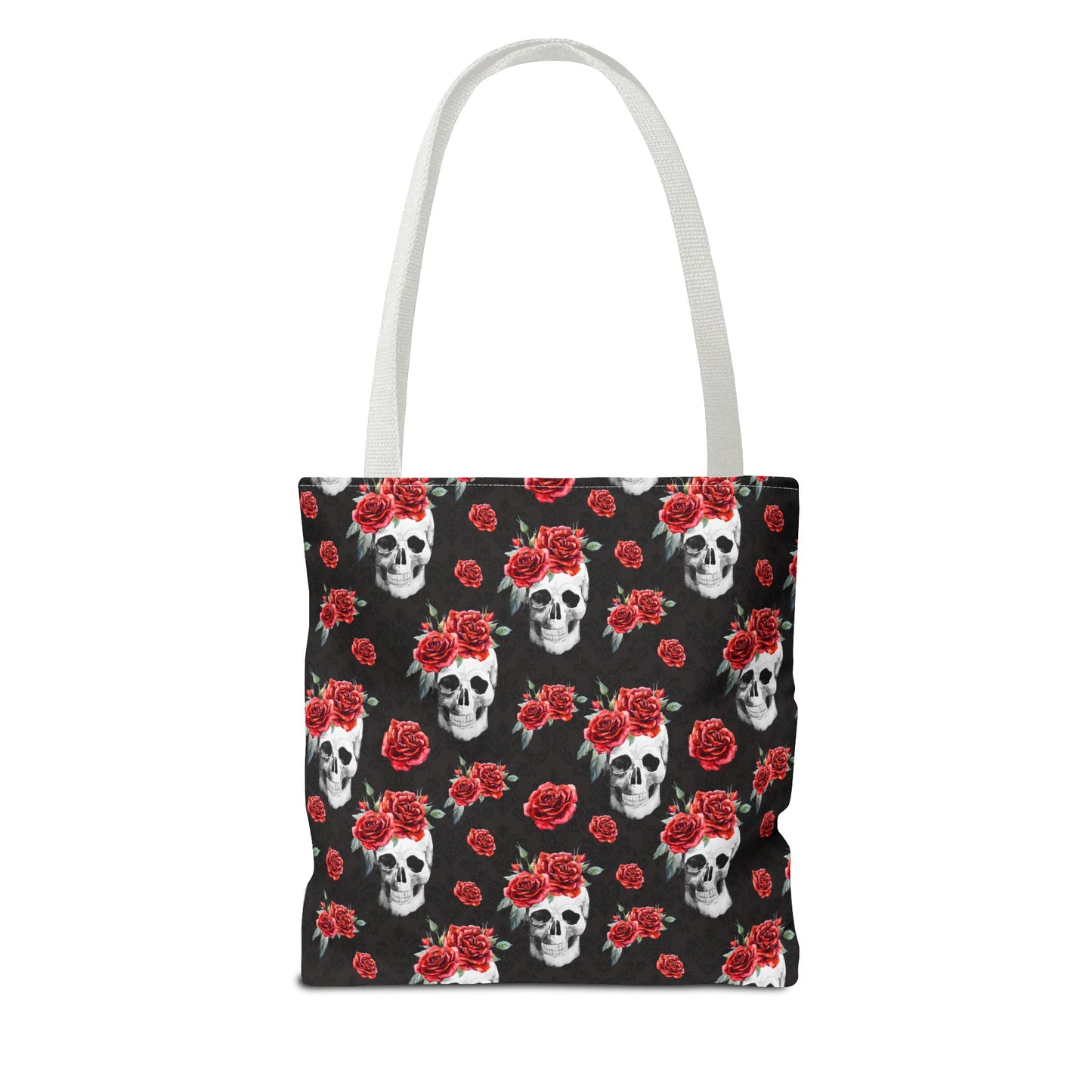 Red Rose and Skull Damask Tote Bag