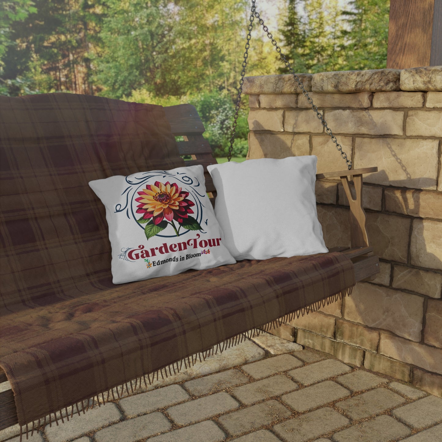 Edmonds in Bloom Garden Tour 2026 Outdoor Pillows (Scrolls)