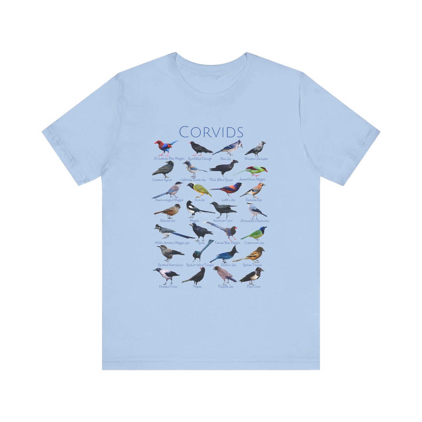 Corvids T-shirt with 28 unique corvid birds