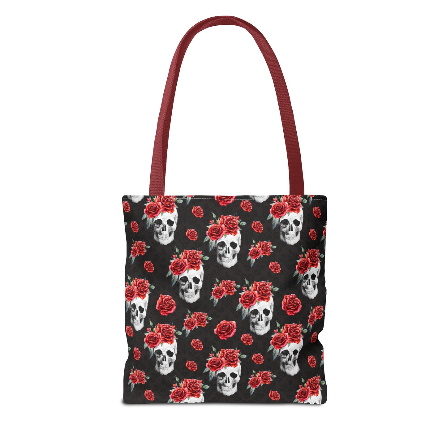 Red Rose and Skull Damask Tote Bag