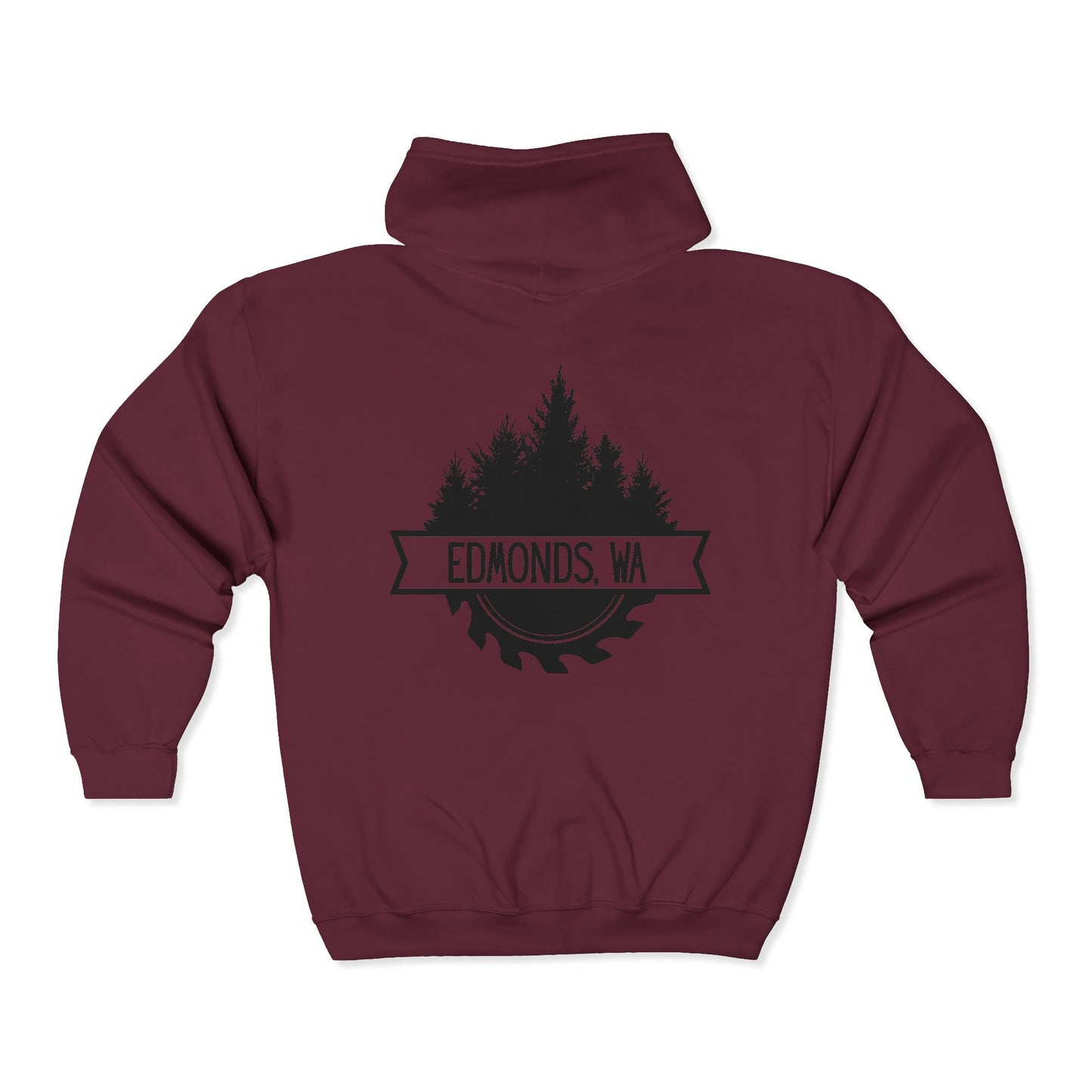Edmonds WA Trees and Saw Three-Panel Fleece Hoodie