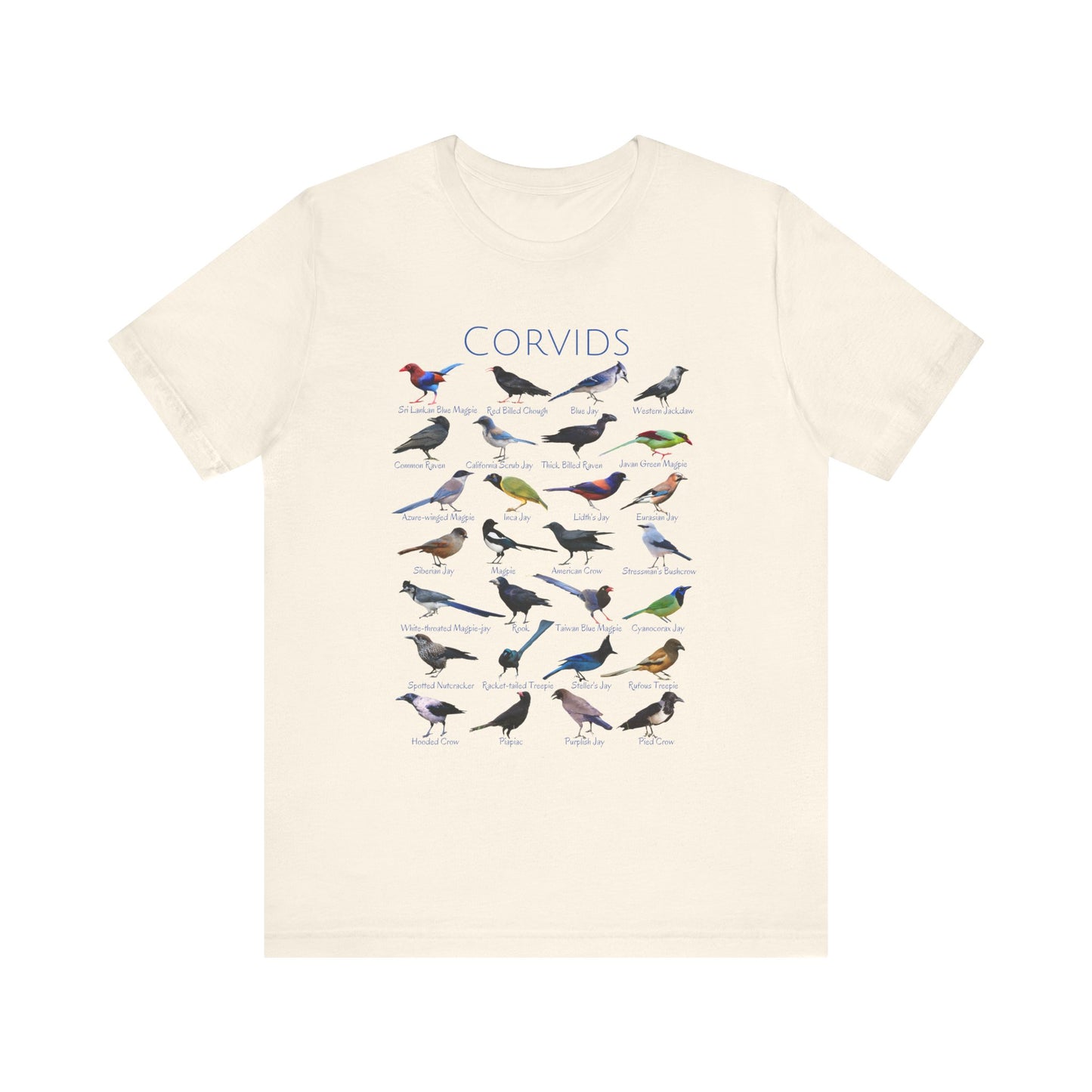 Corvids T-shirt with 28 unique corvid birds