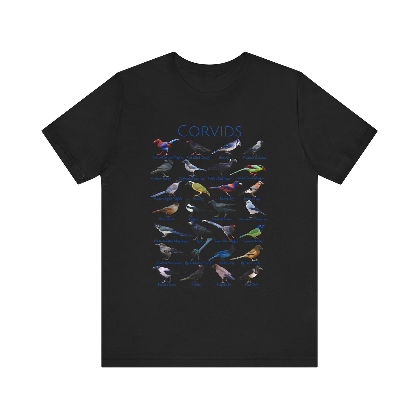 Corvids T-shirt with 28 unique corvid birds