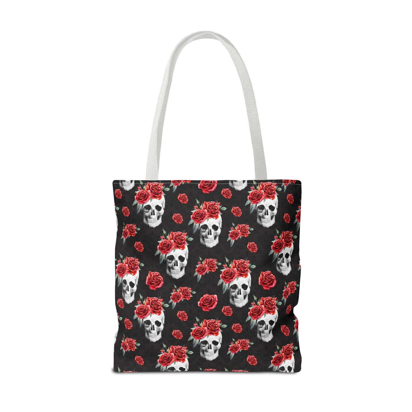 Red Rose and Skull Damask Tote Bag