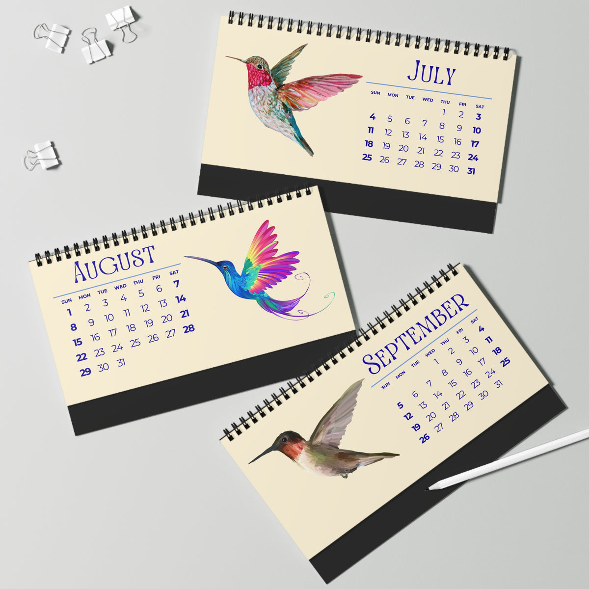 Watercolor Hummingbirds of 2027 Desktop Calendar