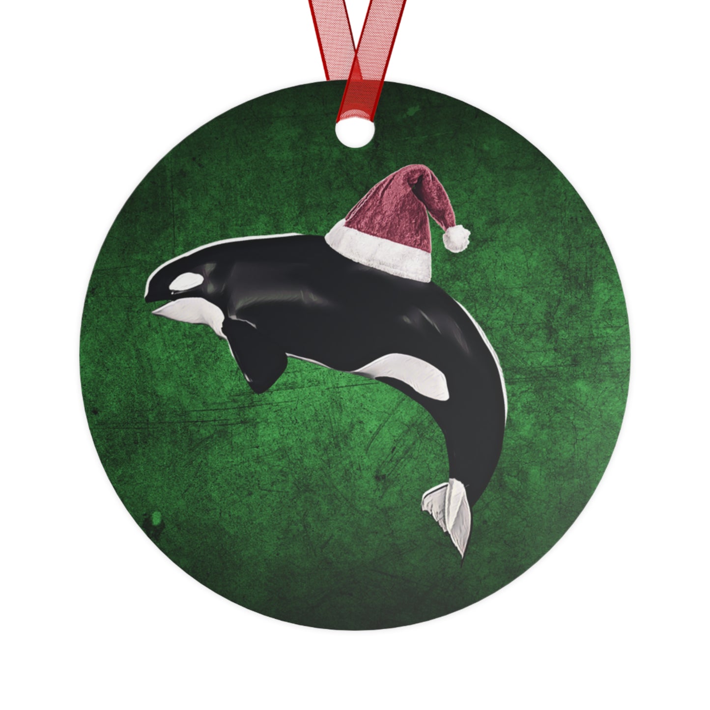 Holiday Orca (Killer Whale) with Santa Hat Metal Ornaments