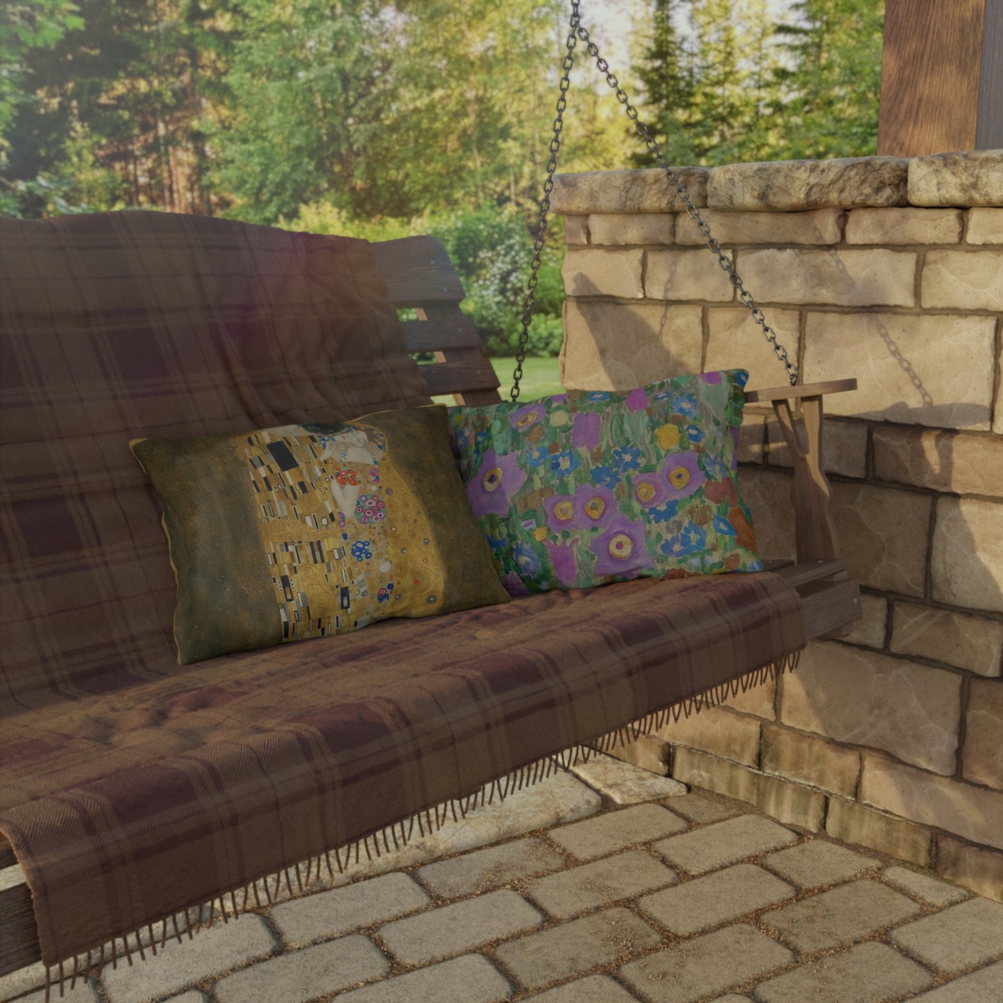 Klimt Kiss Outdoor Pillows