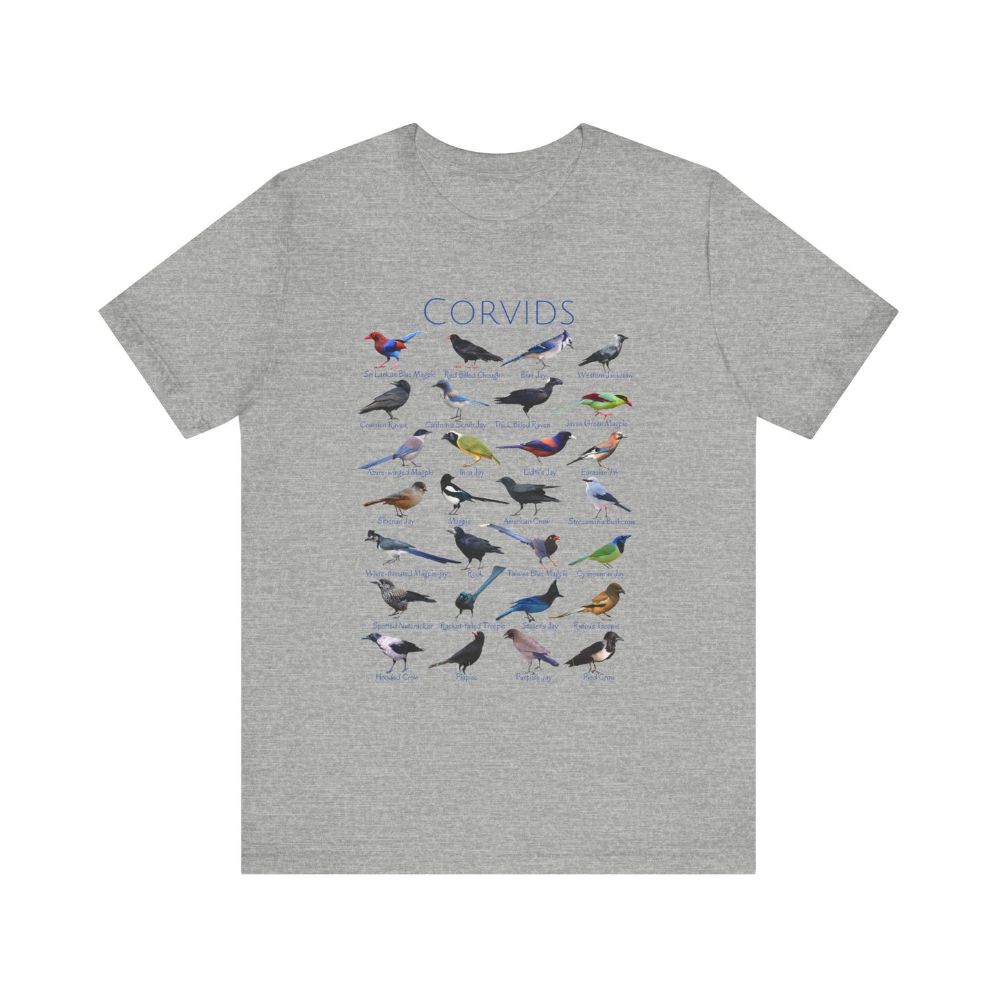 Corvids T-shirt with 28 unique corvid birds