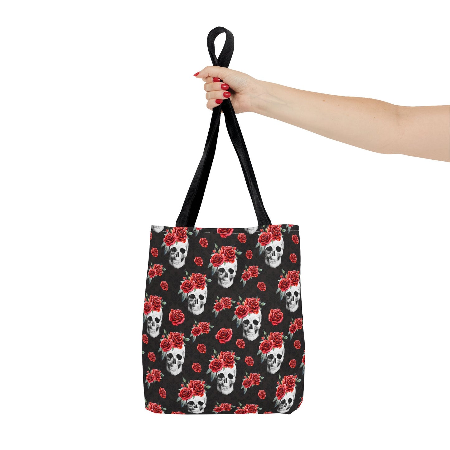 Red Rose and Skull Damask Tote Bag