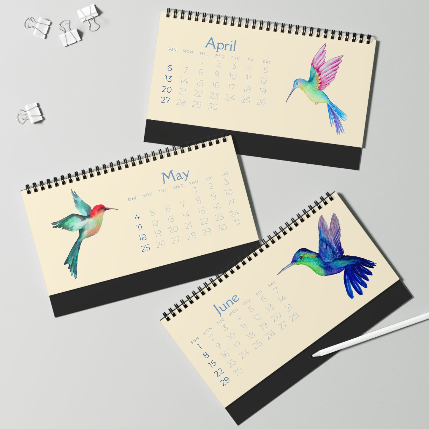 Watercolor Hummingbirds of 2025 Desktop Calendar