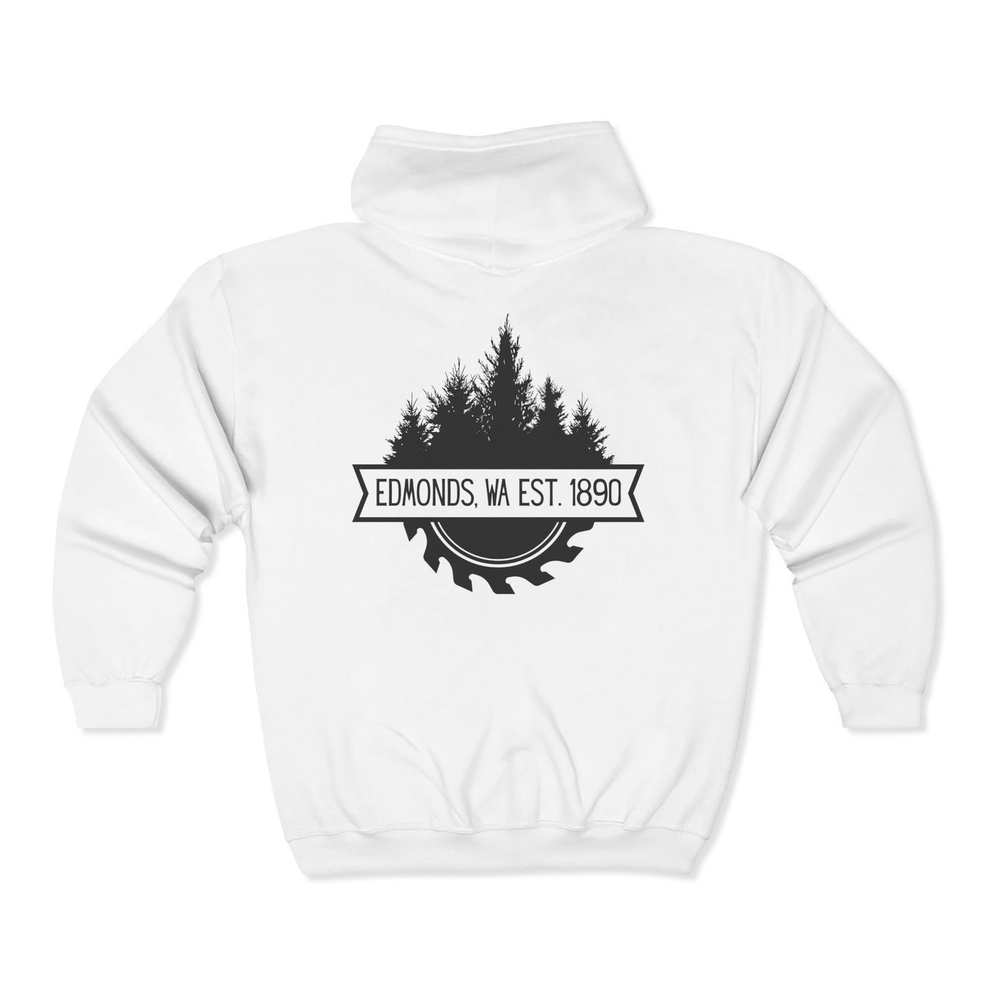 Edmonds WA Est. 1890 Trees and Saw Three-Panel Fleece Hoodie