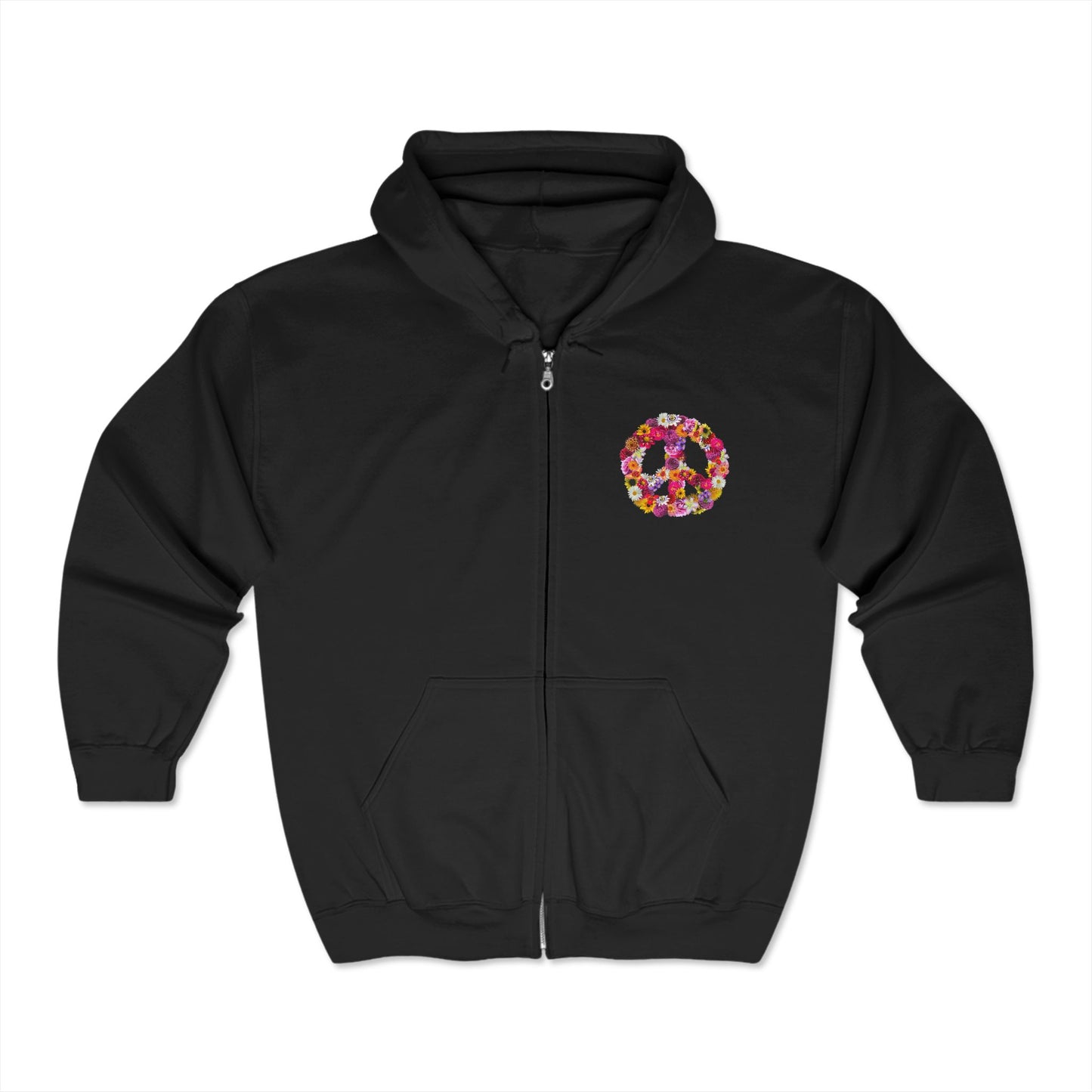 Flowery Peace Sign Premium Full Zip Hoodie