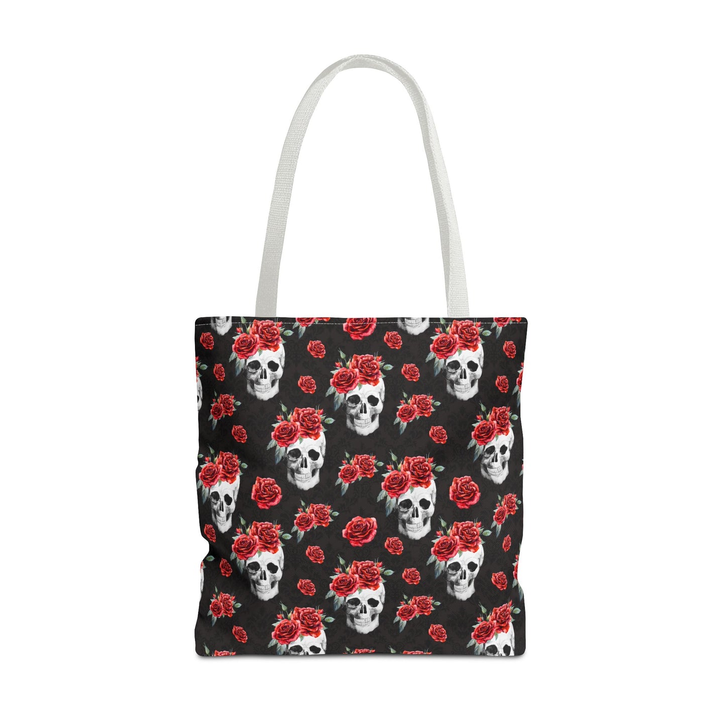 Red Rose and Skull Damask Tote Bag