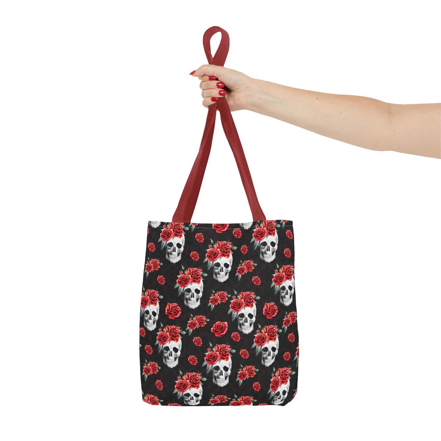 Red Rose and Skull Damask Tote Bag