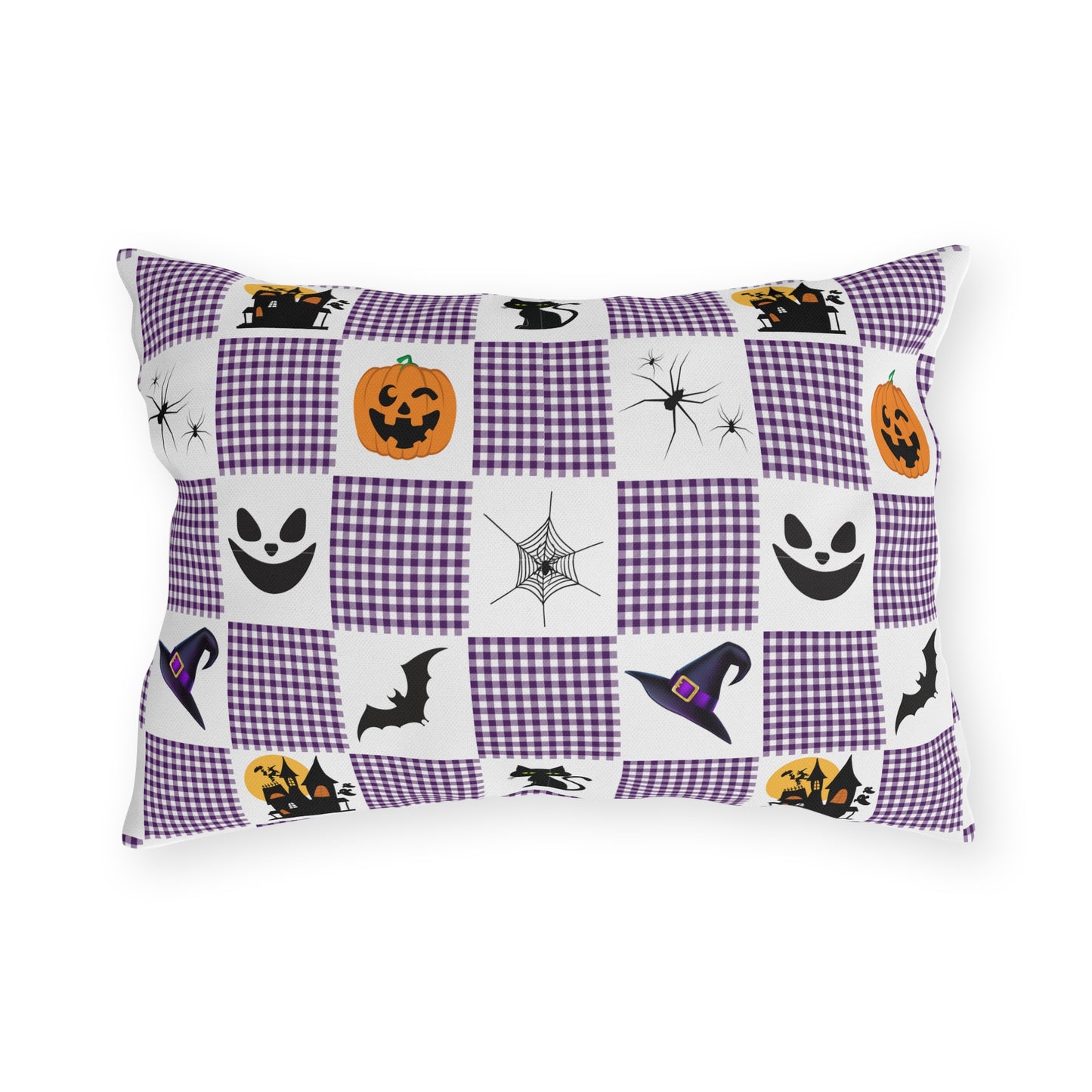 Halloween Purple Checked Outdoor Pillows