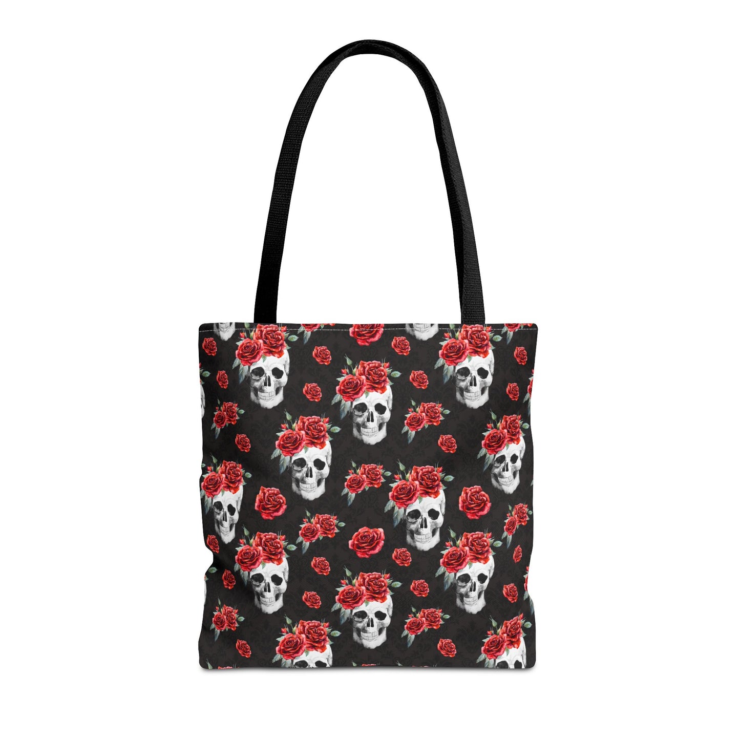 Red Rose and Skull Damask Tote Bag