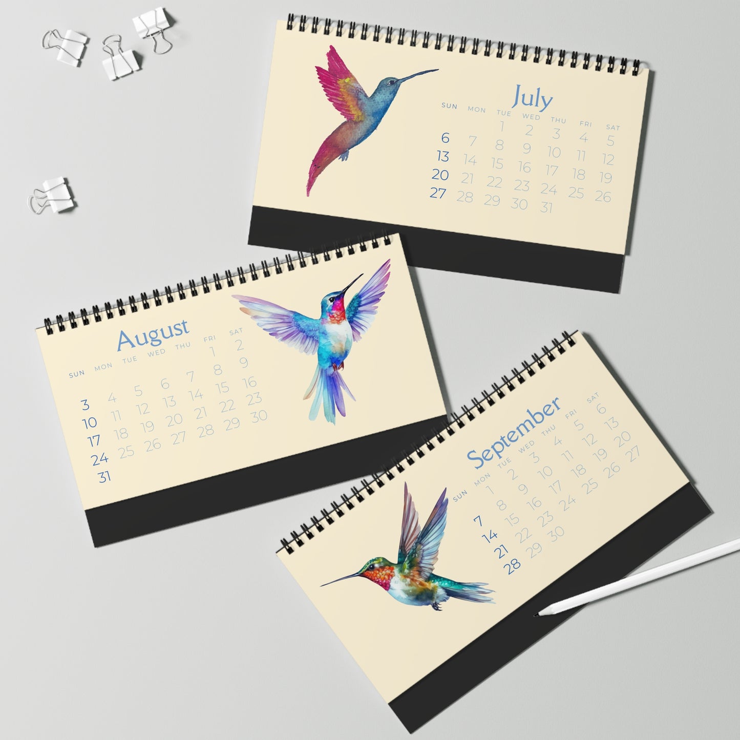 Watercolor Hummingbirds of 2025 Desktop Calendar