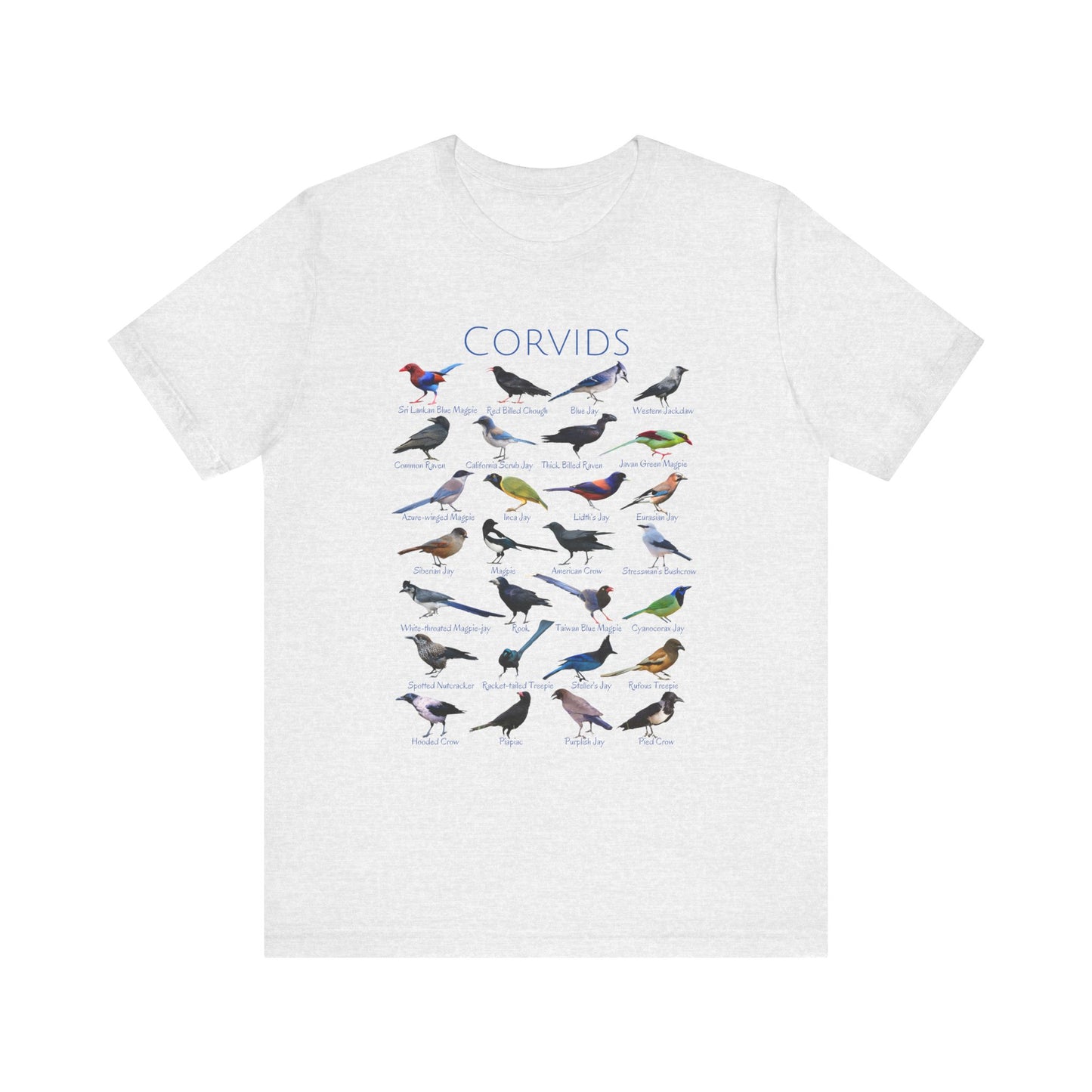 Corvids T-shirt with 28 unique corvid birds