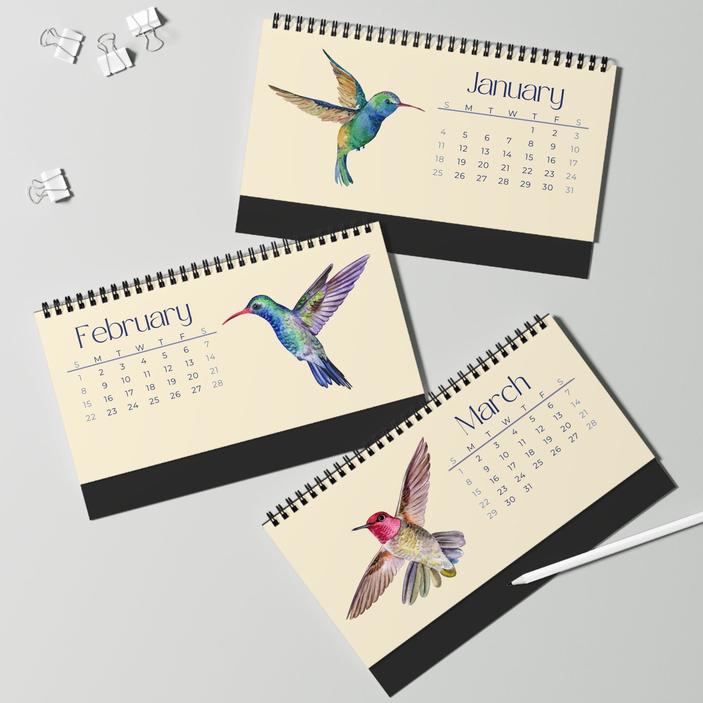 Watercolor Hummingbirds of 2026 Desktop Calendar