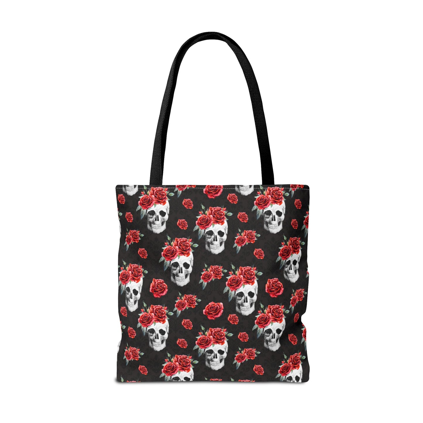 Red Rose and Skull Damask Tote Bag