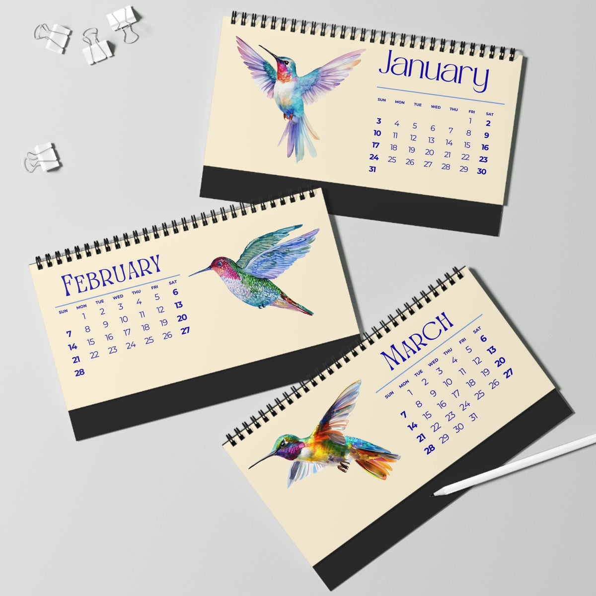 Watercolor Hummingbirds of 2027 Desktop Calendar