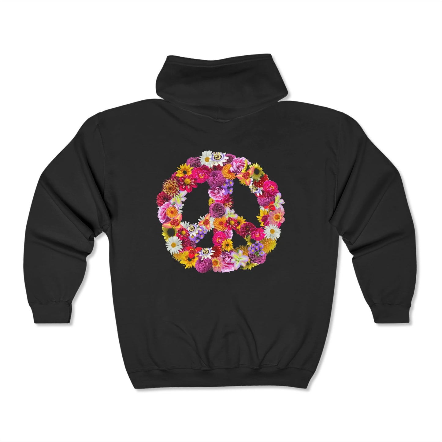 Flowery Peace Sign Premium Full Zip Hoodie