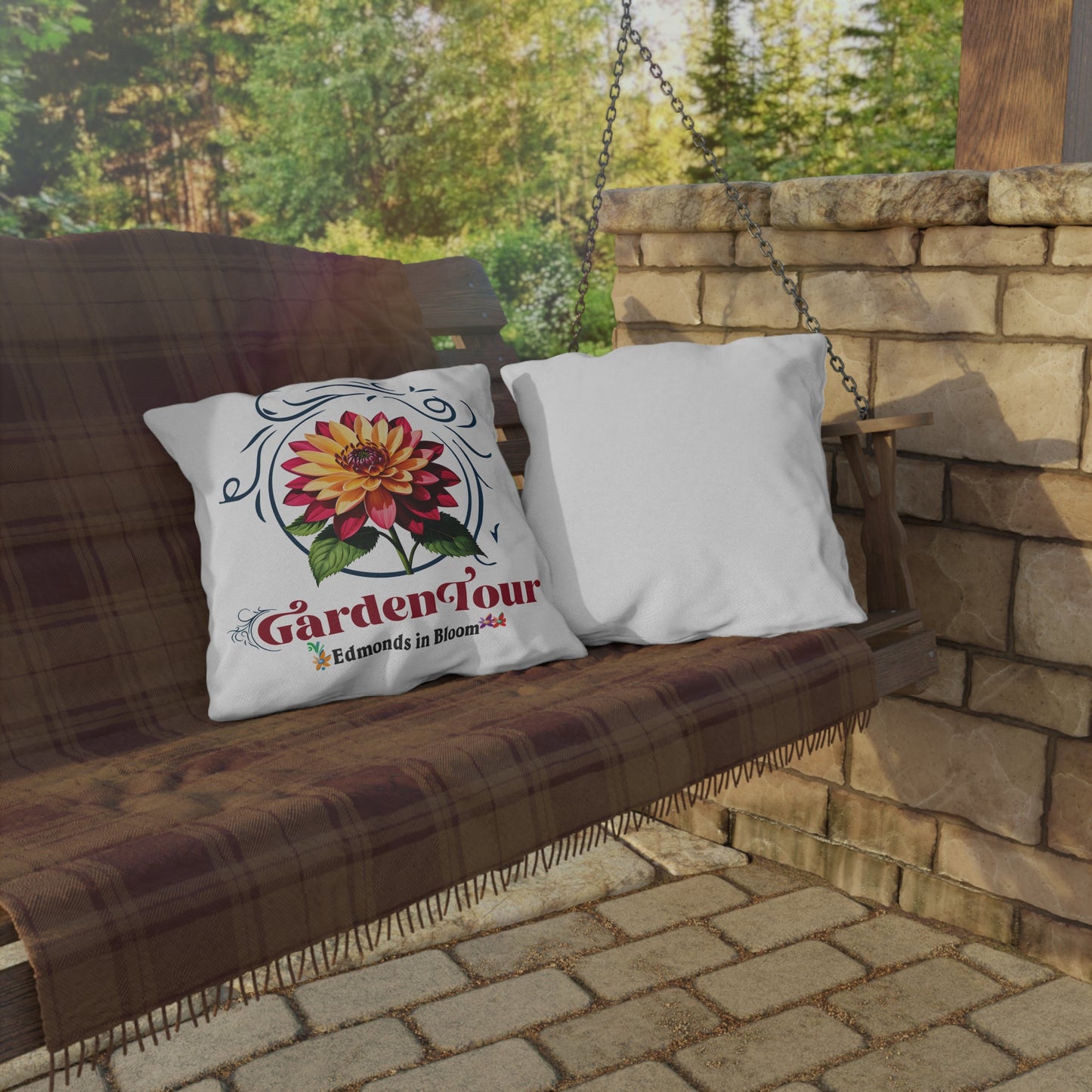 Edmonds in Bloom Garden Tour 2026 Outdoor Pillows (Scrolls)