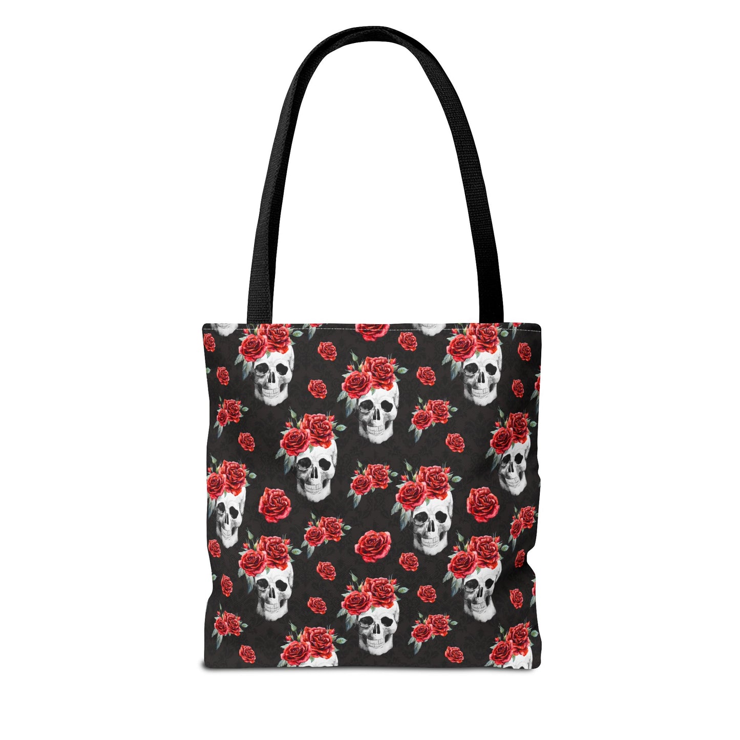 Red Rose and Skull Damask Tote Bag