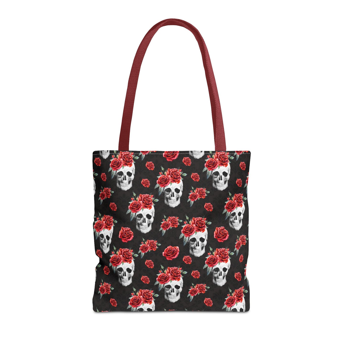 Red Rose and Skull Damask Tote Bag