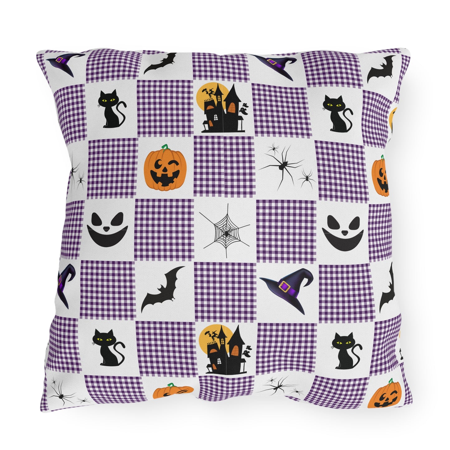 Halloween Purple Checked Outdoor Pillows