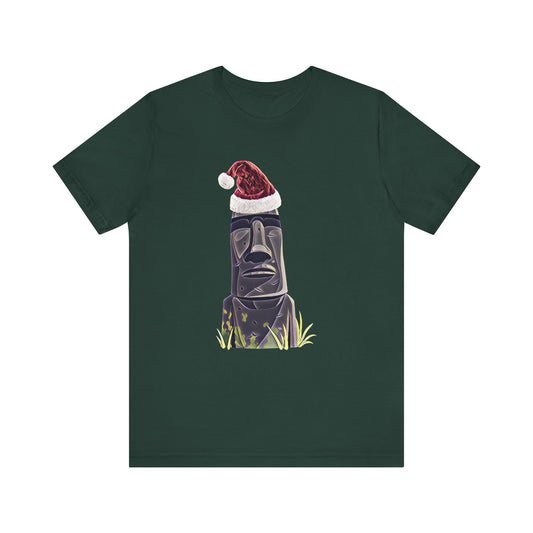 Holiday Moai Easter Island Statue in Santa Hat T-shirt