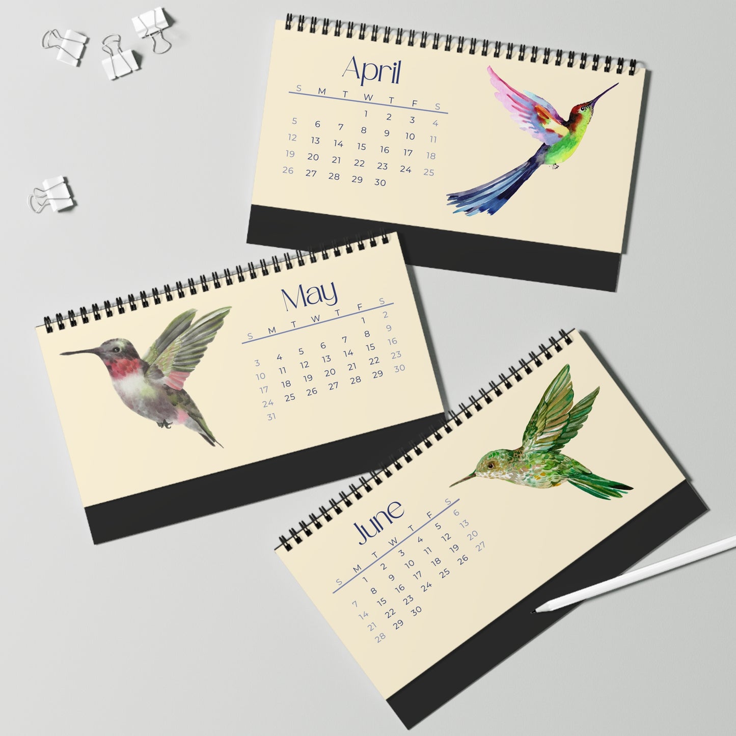Watercolor Hummingbirds of 2026 Desktop Calendar