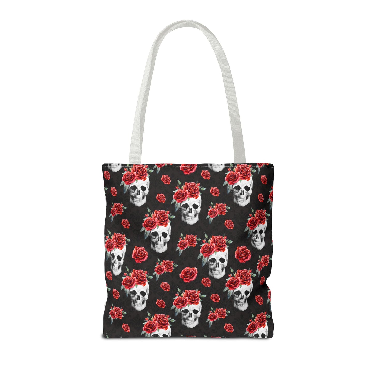 Red Rose and Skull Damask Tote Bag