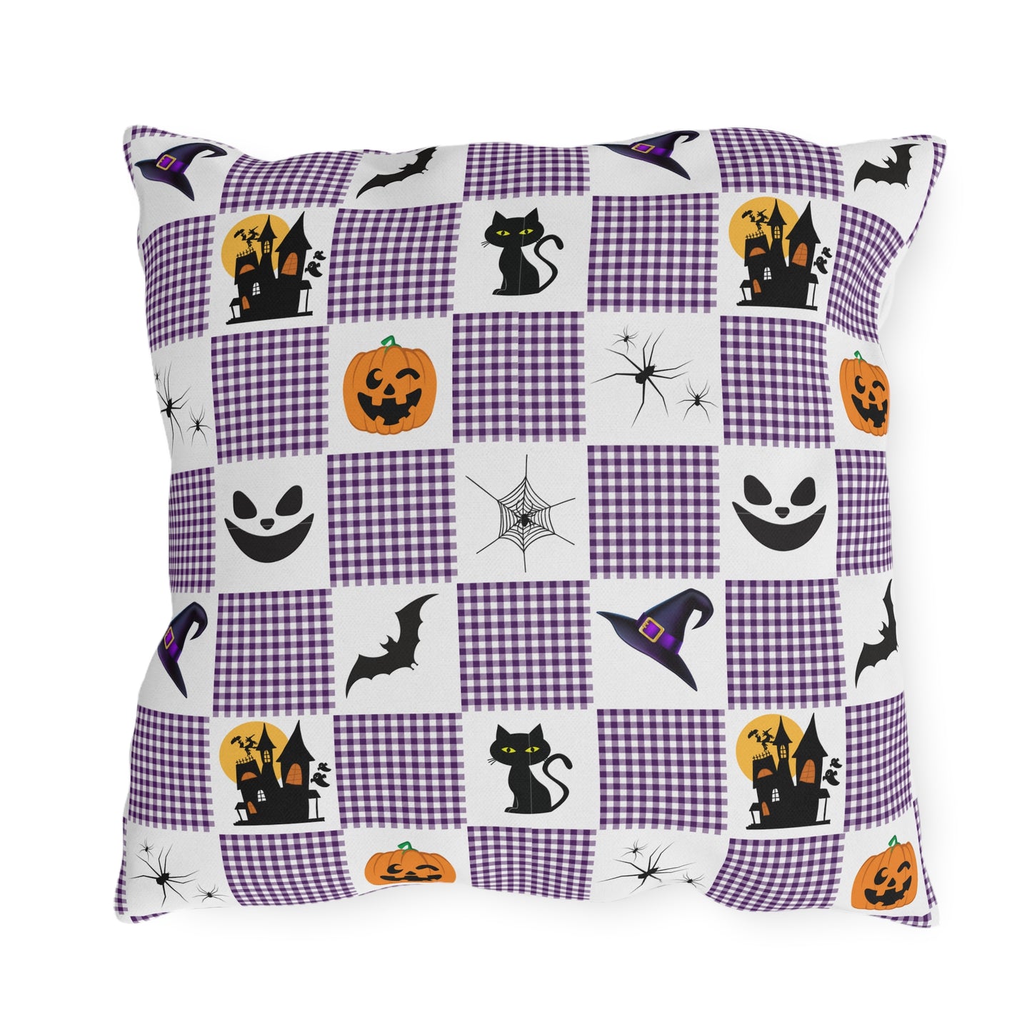 Halloween Purple Checked Outdoor Pillows