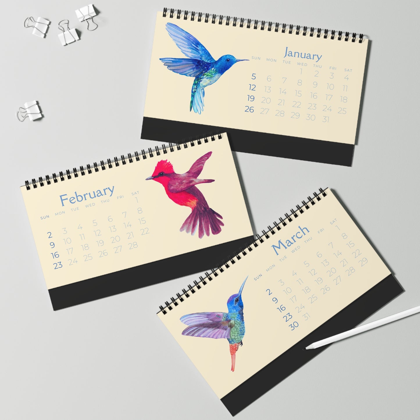 Watercolor Hummingbirds of 2025 Desktop Calendar