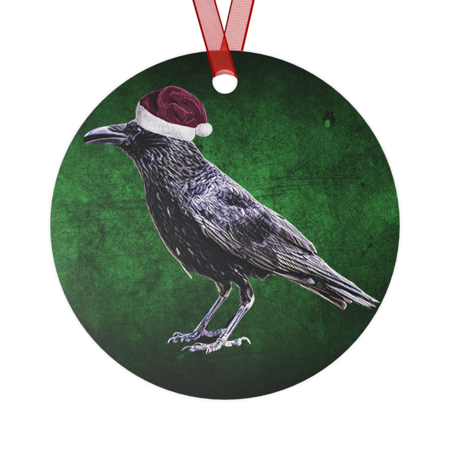 Holiday Raven with Santa Hat Metal Ornaments